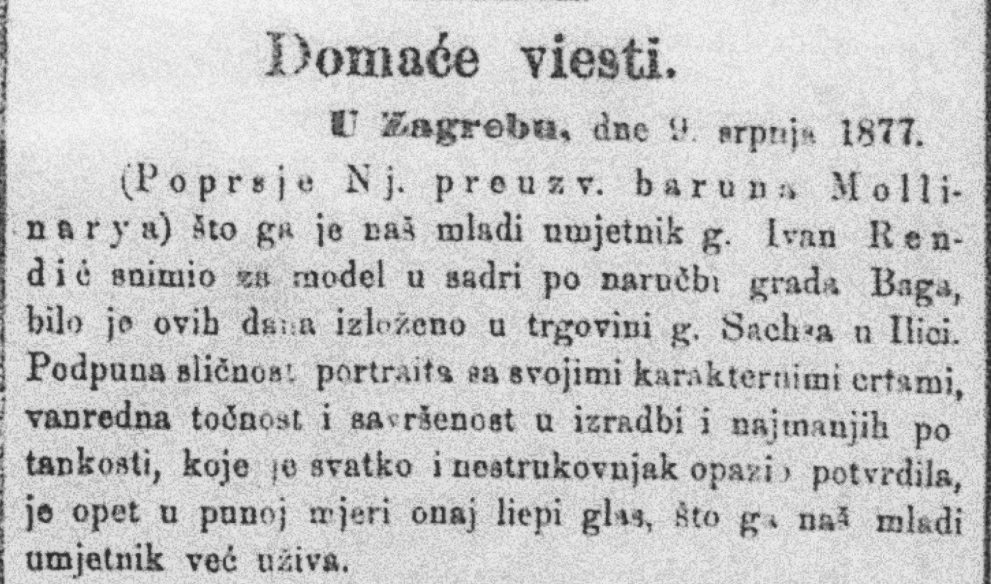 Novinski zapis o bisti generala Antona Mollinaryja u Sachsinoj trgovini – Obzor