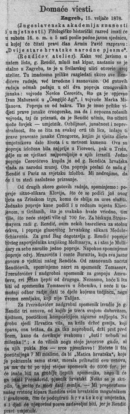 Novinski zapis o narudžbi generala Antona Mollinaryja