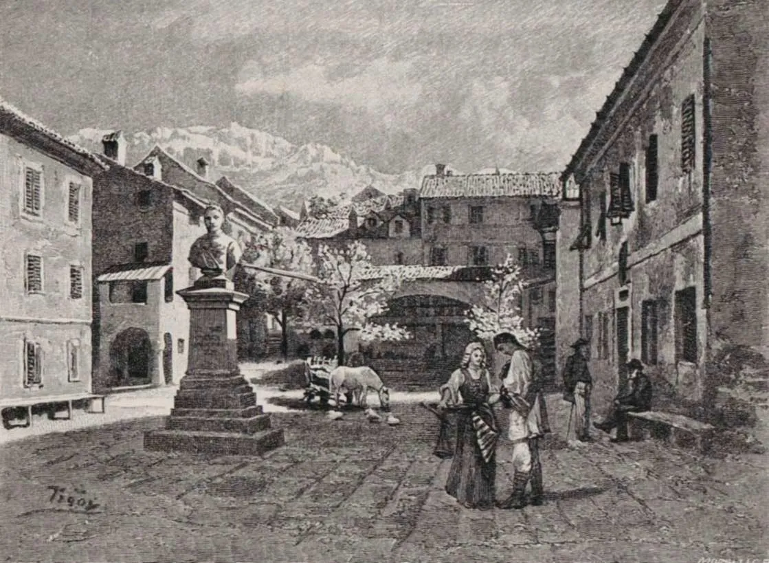 Ivan Tišov - Main square with the statue of Baron Anton Mollinary