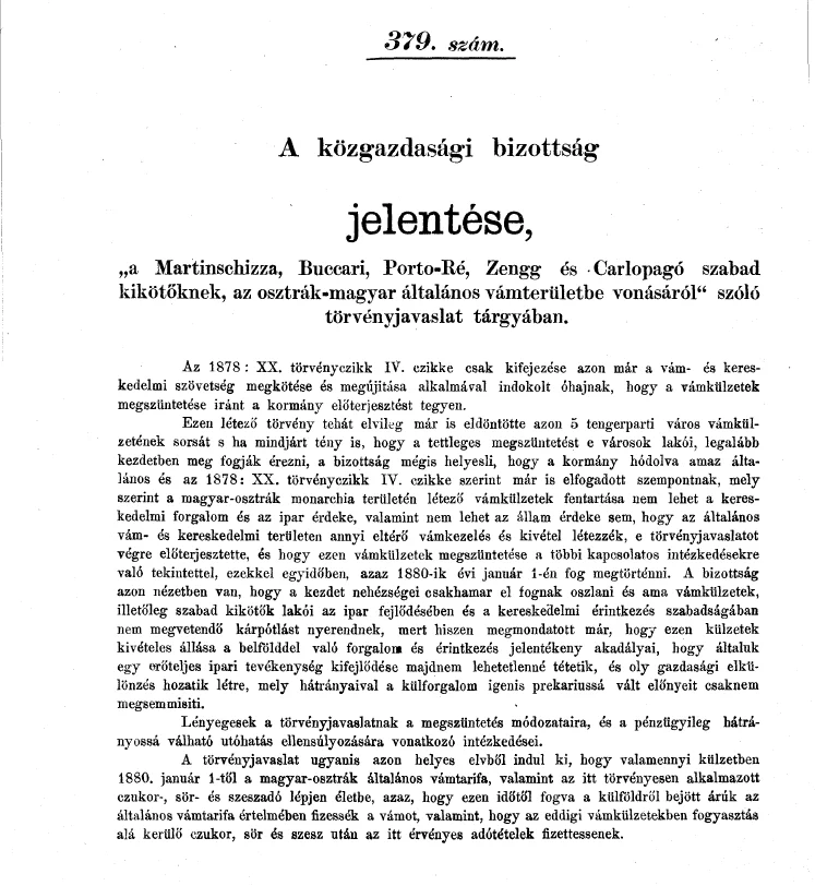 Izvješće gospodarskog odbora br. 379, 1879.
